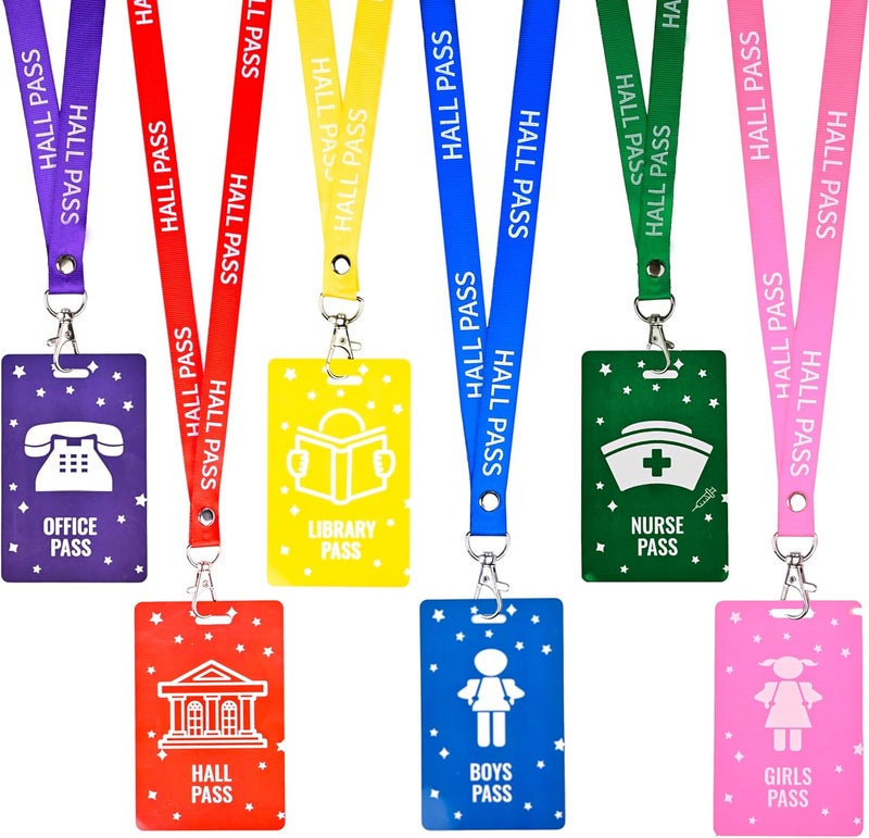 Chambom 6 Sets Hall Passes for Classrooms - Unbreakable PVC Hall Pass Lanyards, Classroom Passes for Bathroom, Hall, Library, Office and Nurse Classroom School Supplies Teacher Gifts - Image 1